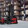 Linde K-MATIC Automated Narrow Aisle Truck two working in a warehouse