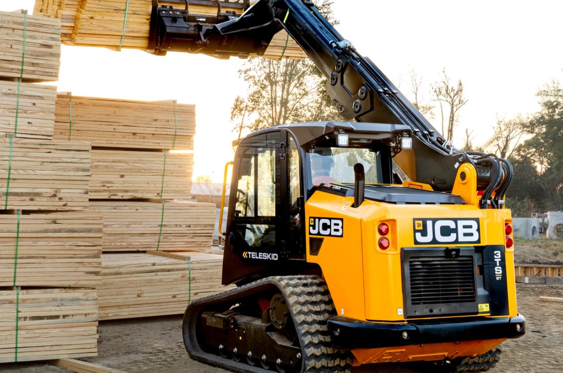 JCB 3TS-8T Teleskid Compact Track Loader stacking lumber