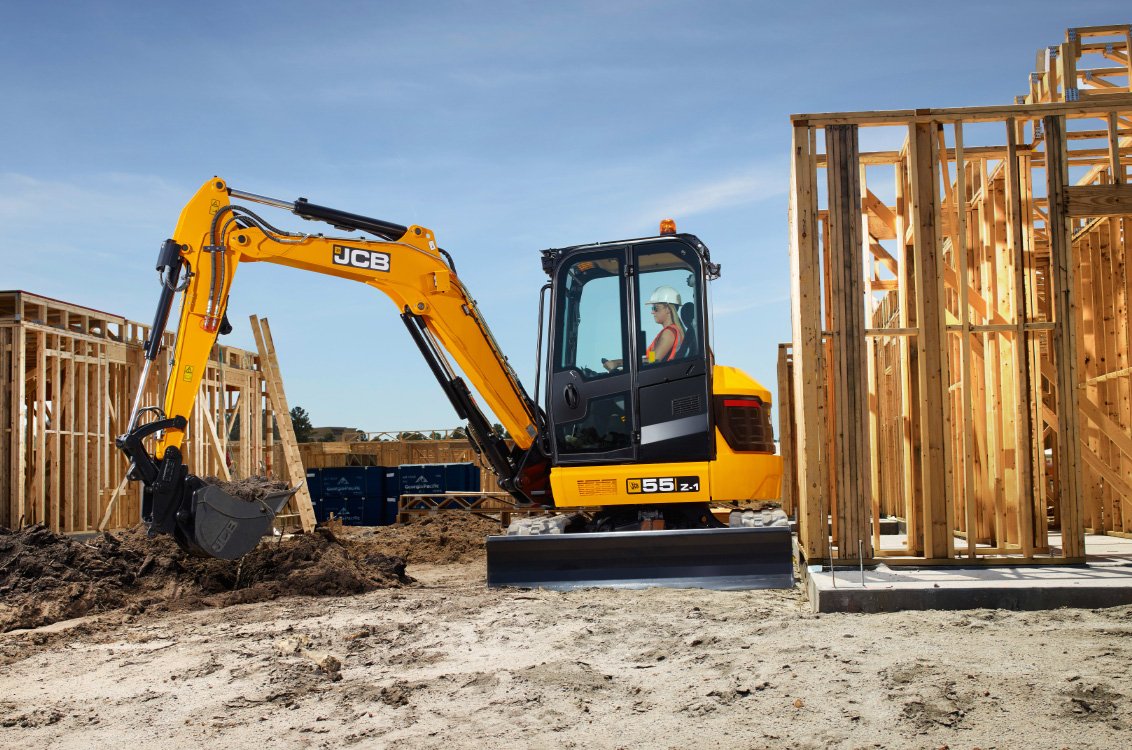 JCB 55Z-1 Mini Excavator digging on construction site