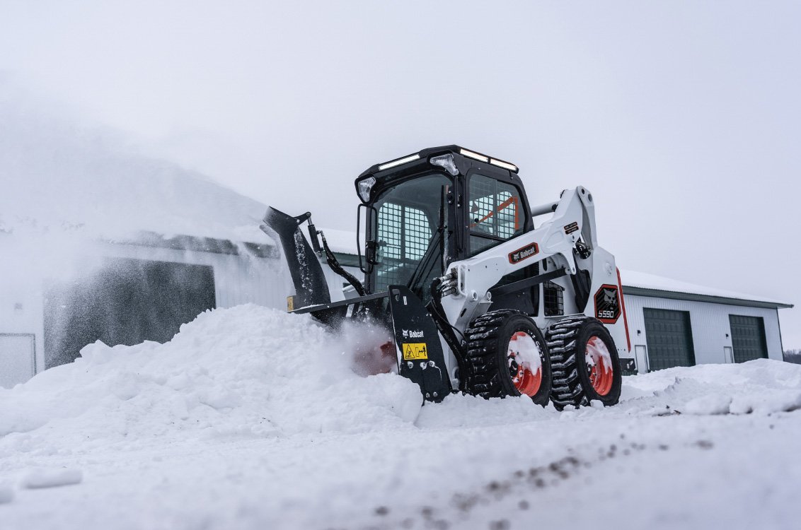 Bobcat S590 Skid Steer Loader with snow blower attachment