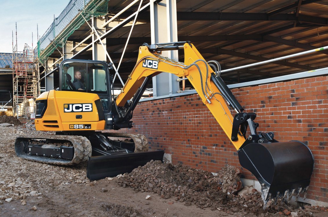 JCB 85Z-2 Mini Excavator digging on construction site