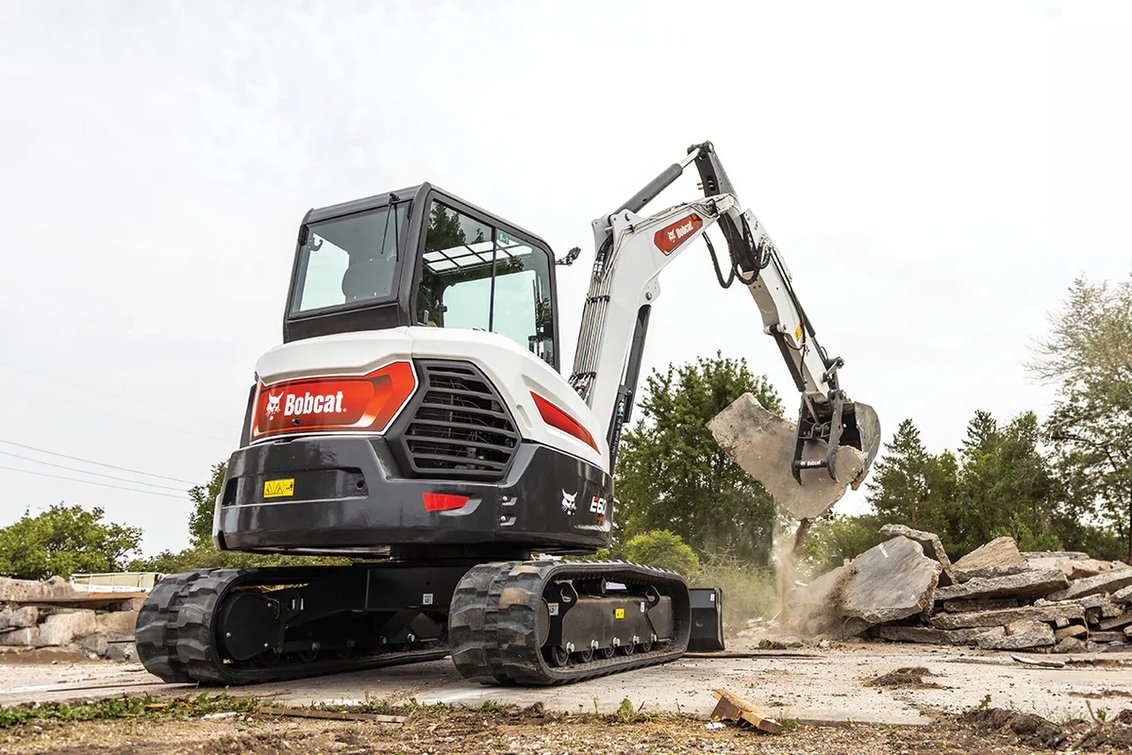 Bobcat E60 Mini Excavator handling scrap concrete