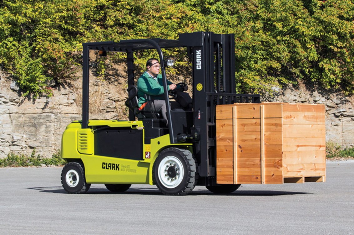 Clark GEX40 Electric Rider Pneumatic Forklift moving heavy freight