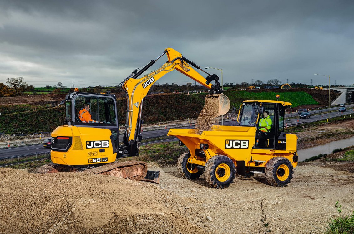 JCB 6T-1 Site Dumper getting loaded by an excavator