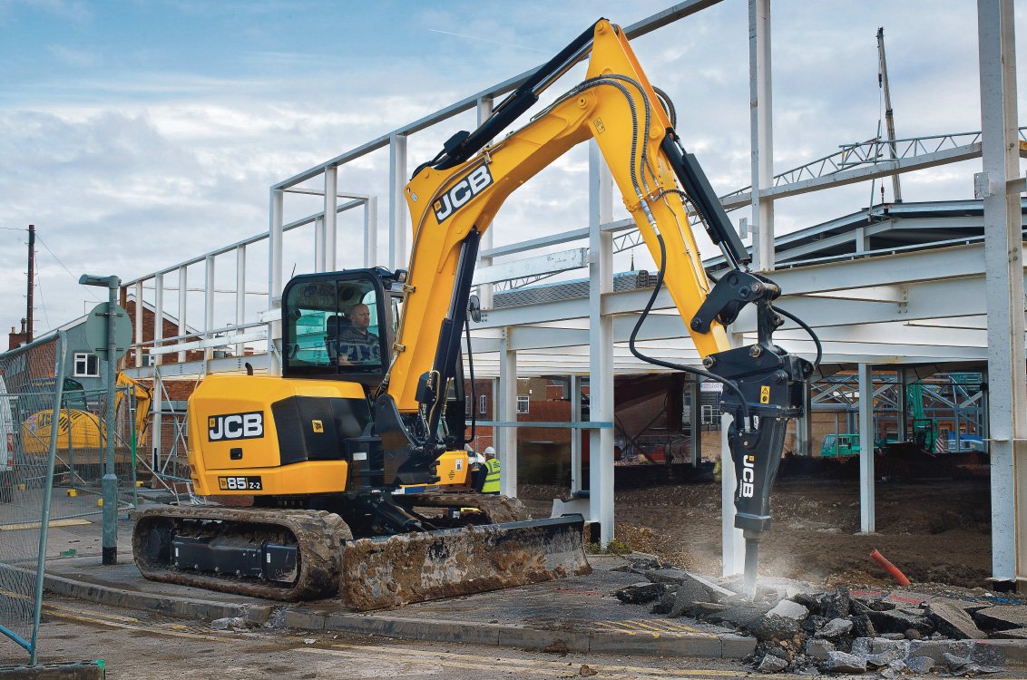 JCB 85Z-2 Mini Excavator breaking concrete