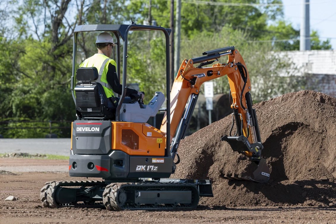 DEVELON DX17Z-7 Mini Excavator digging dirt
