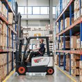 Bobcat B30X-7 Plus Electric Pneumatic Forklift in a warehouse