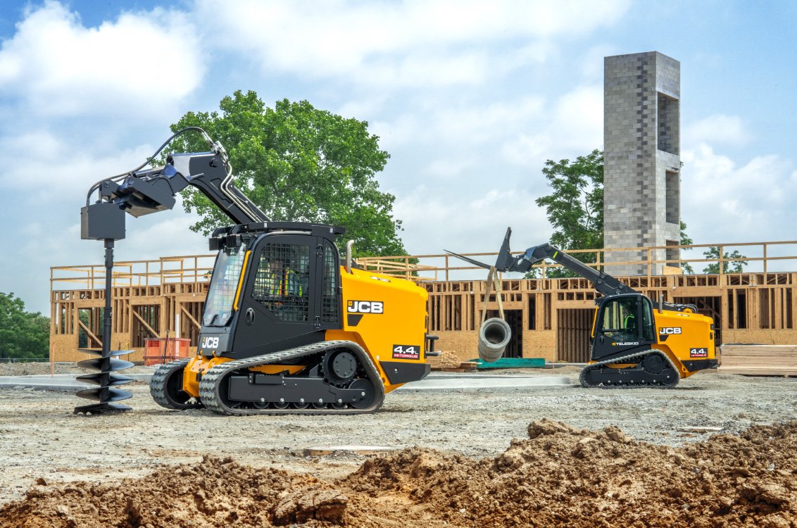 JCB 4TS-8T Teleskid Compact Track Loader drilling and hauling on the construction site