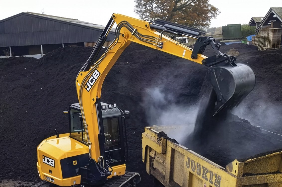 JCB 90Z-2 Mini Excavator loading topsoil