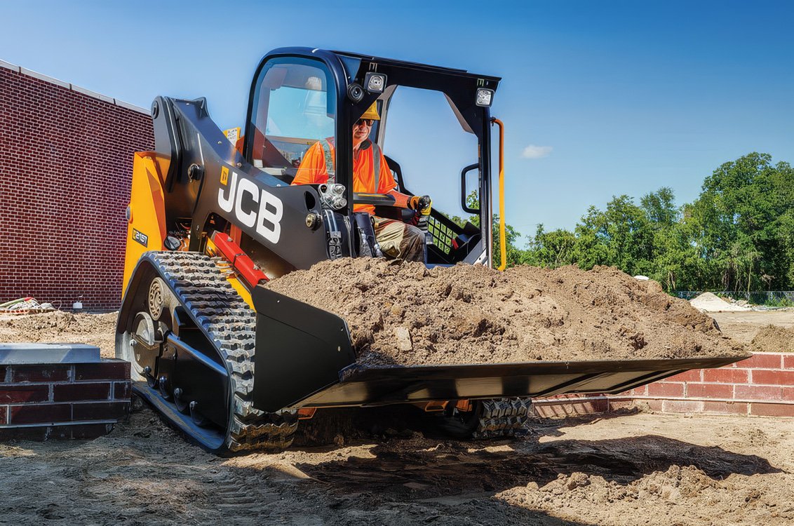 JCB 215T Compact Track Loader moving sand