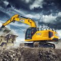 JCB 220X Crawler Excavator loading a rock crusher
