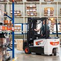 Bobcat B15T-7 Plus 3-Wheel Electric Cushion Forklift in a warehouse