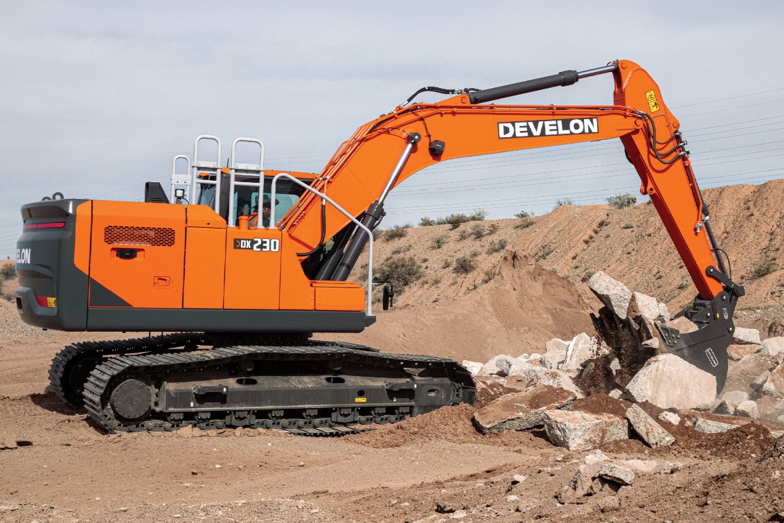 DEVELON DX230LC-9 Crawler Excavator digging rocks