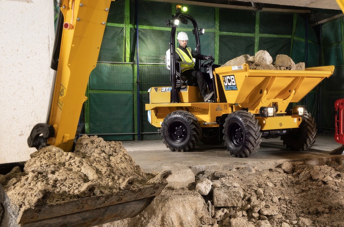 JCB 3TE Electric Site Dumper on an indoors jobsite