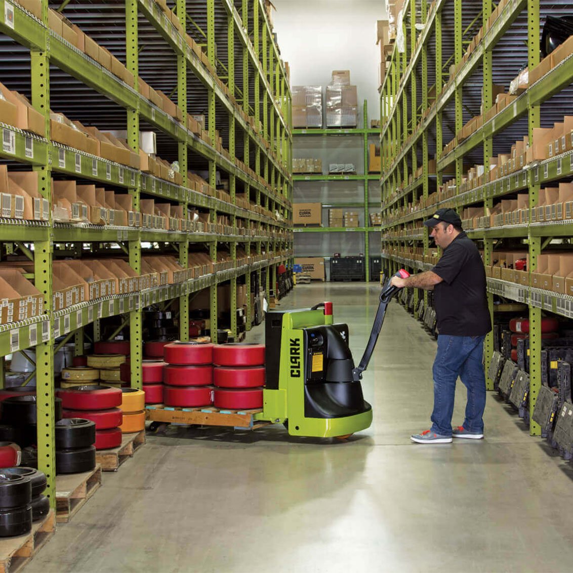 Clark WPX 45 Electric Pallet Truck in warehouse aisle