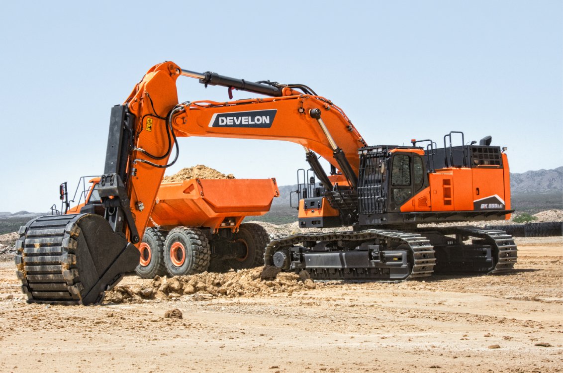 DEVELON DX800LC-7 Crawler Excavator digging then loading into an ADT