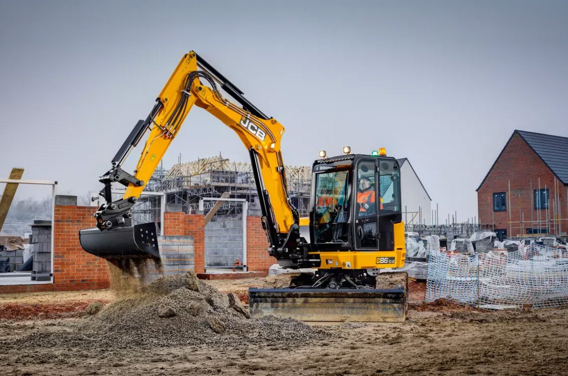 JCB 86C-2 Mini Excavator digging on construction site