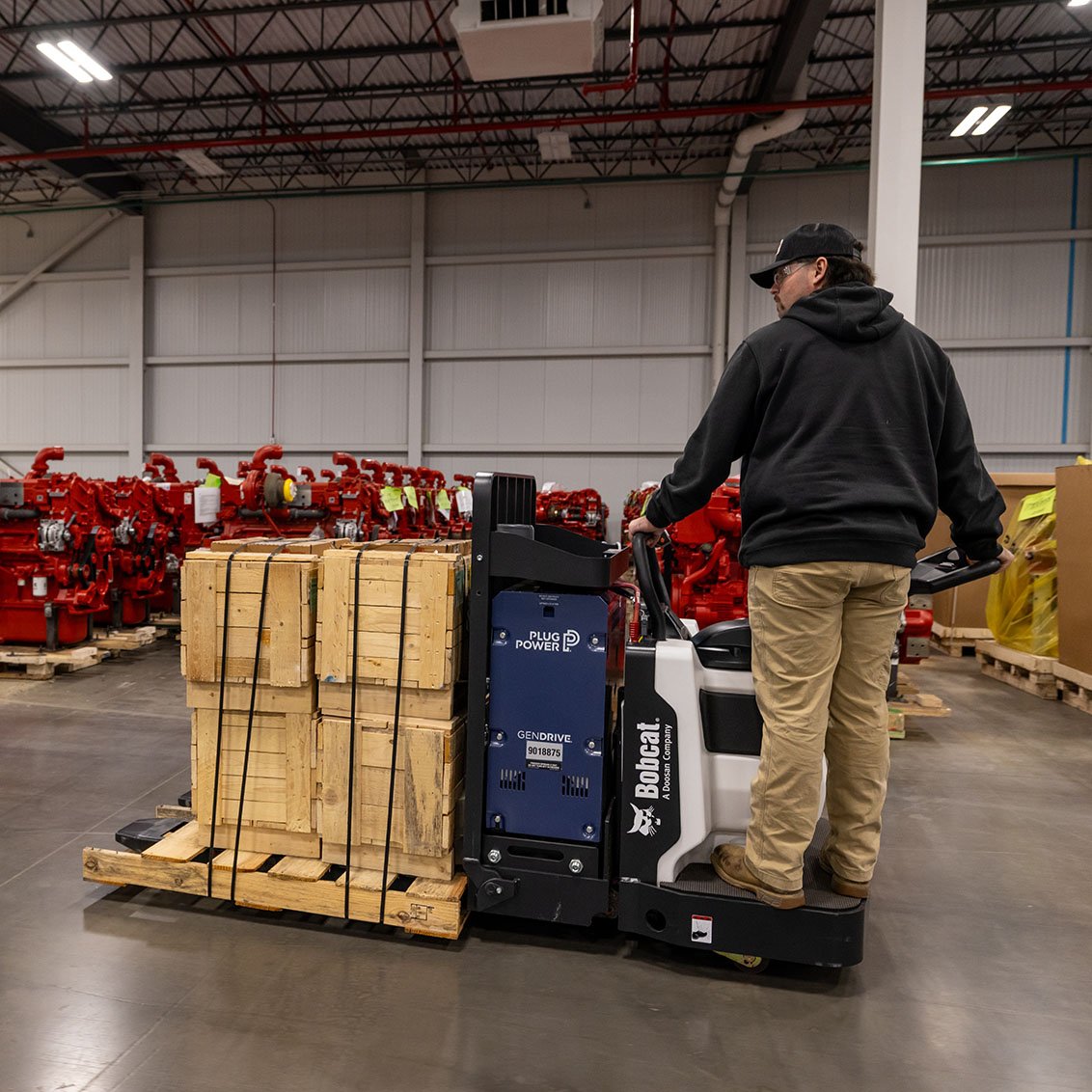 Bobcat BER30-9 Electric Rider Pallet Truck in a manufacturing warehouse