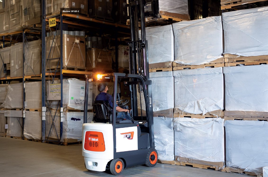 Bobcat BC18S-5 Electric Cushion Forklift in a warehouse
