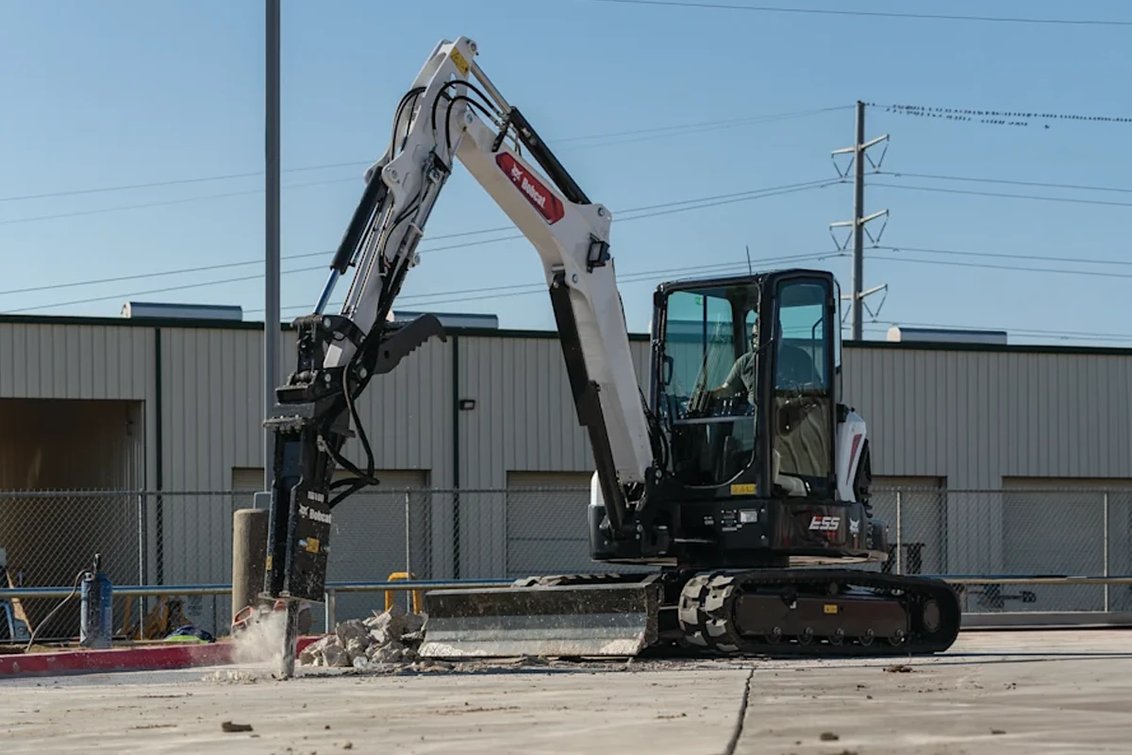 Bobcat E55 Mini Excavator drilling