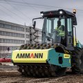 Ammann ARS 70 Single Drum Soil Compactor rolling on dirt foundation