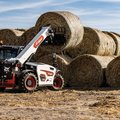 Bobcat TL519 Telehandler stacking large rolls of hay