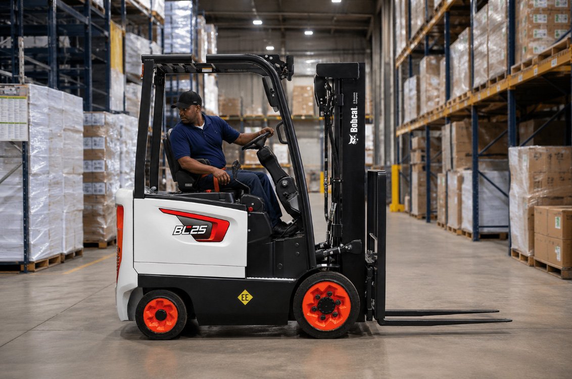 Bobcat BC32S-7 Electric Cushion Forklift in a warehouse