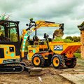 JCB 1TE Electric Site Dumper getting loaded by a JCB electric mini excavator