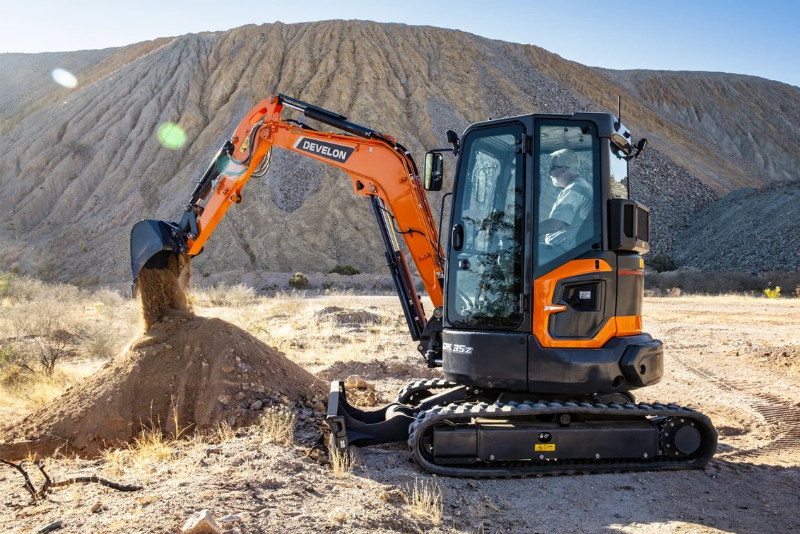 DEVELON DX35Z-7 Mini Excavator digging dirt