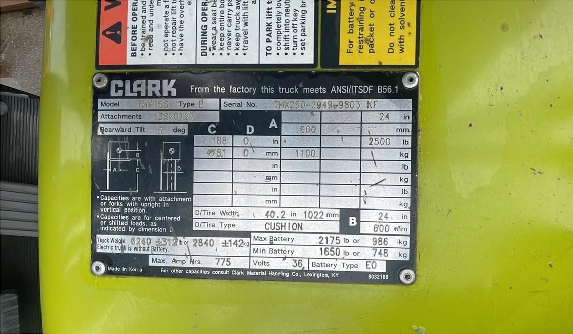 2016 Clark TMX25 Electric Rider Cushion Forklift 