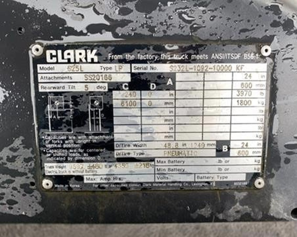 2019 Clark S25 IC Pneumatic Forklift 