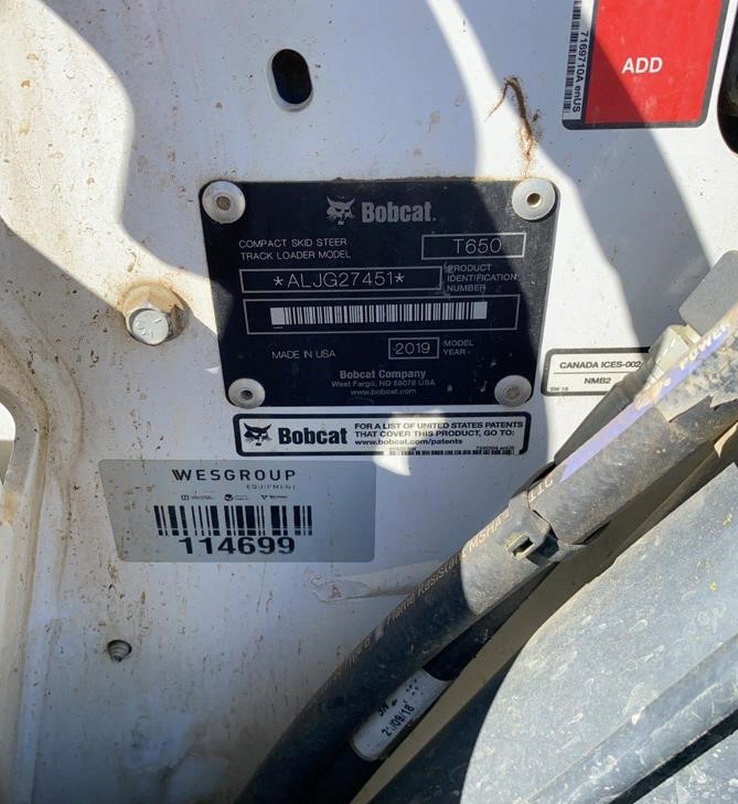 2019 Bobcat T650 Compact Track Loader 