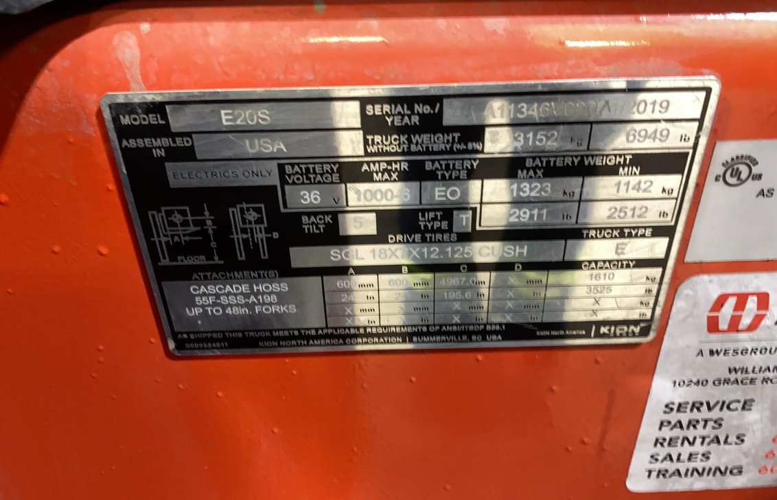 2019 Linde E20 Electric Cushion Forklift 