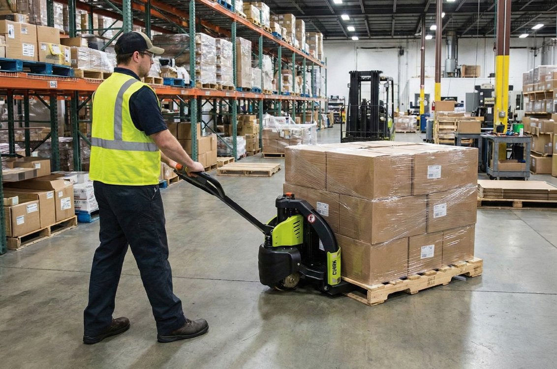 Clark WPL 25 pallet jack warehouse action