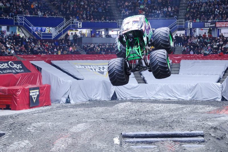 Grave Digger flies through the air at Monster Jam, Vancouver