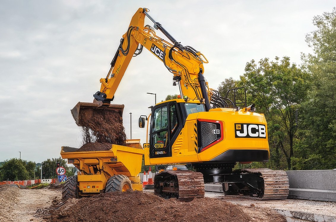 JCB 245X Excavator and dump truck