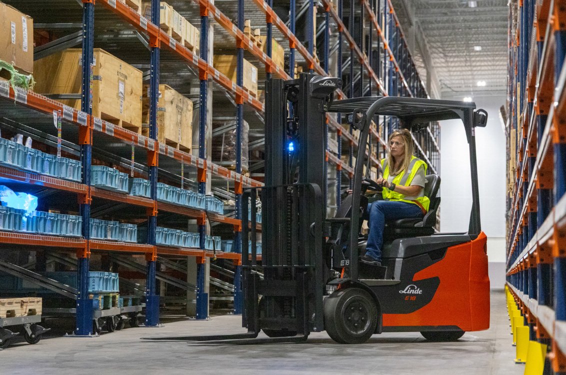 Linde E18 Electric Forklift - Warehousing + Distribution