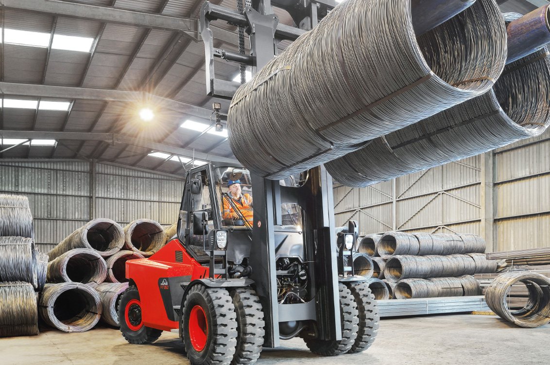 Linde HT160 carrying large wire coils
