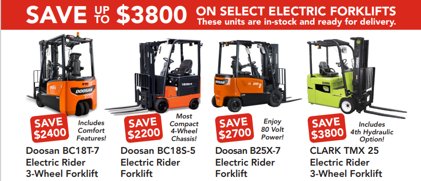 Save Big on Electric Forklift Machines this Winter! Save Big on Electric Forklift Machines this Winter!