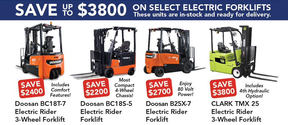 2023 Blowout Sale on Electric Forklift Equipment! 2023 Blowout Sale on Electric Forklift Equipment!
