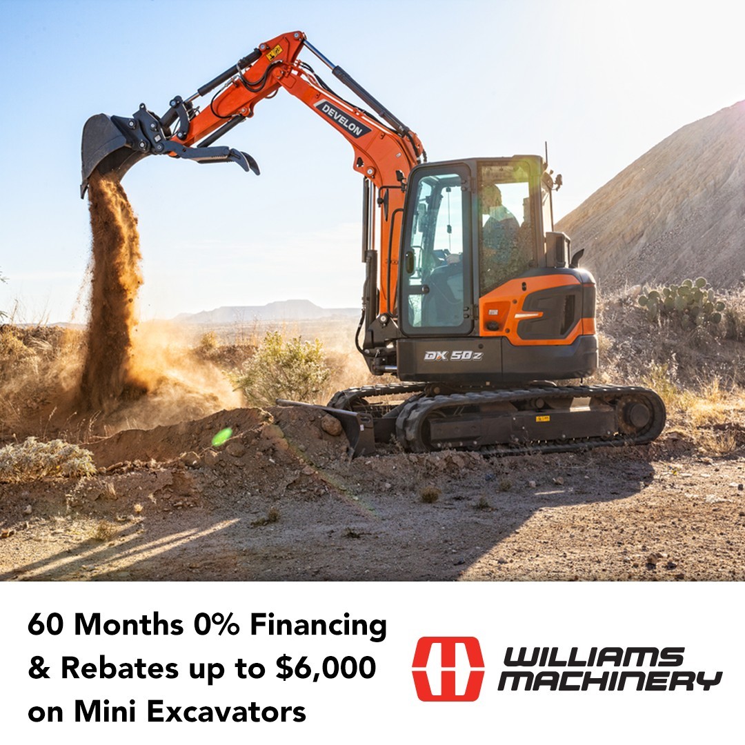 Elevate your job site game with special offers on DEVELON Mini Excavators! 💼 Till the end of June, purchase now and enjoy 0% financing for up to 60 months or pocket up to $6,000 in cash rebates on select equipment. That's not all! You also benefit from no payments for the first 90 days when financing or leasing, an additional 3 years (5,000 hours) full coverage extended warranty. 🛠️ Don't wait, elevate your efficiency today!

#DEVELON #MiniExcavators #ValueAndPerformance #LimitedTimeOffer #DEVELONExcavators #Excavators #MiniExcavator #compactexcavator #DEVELONCanada #BritishColumbia