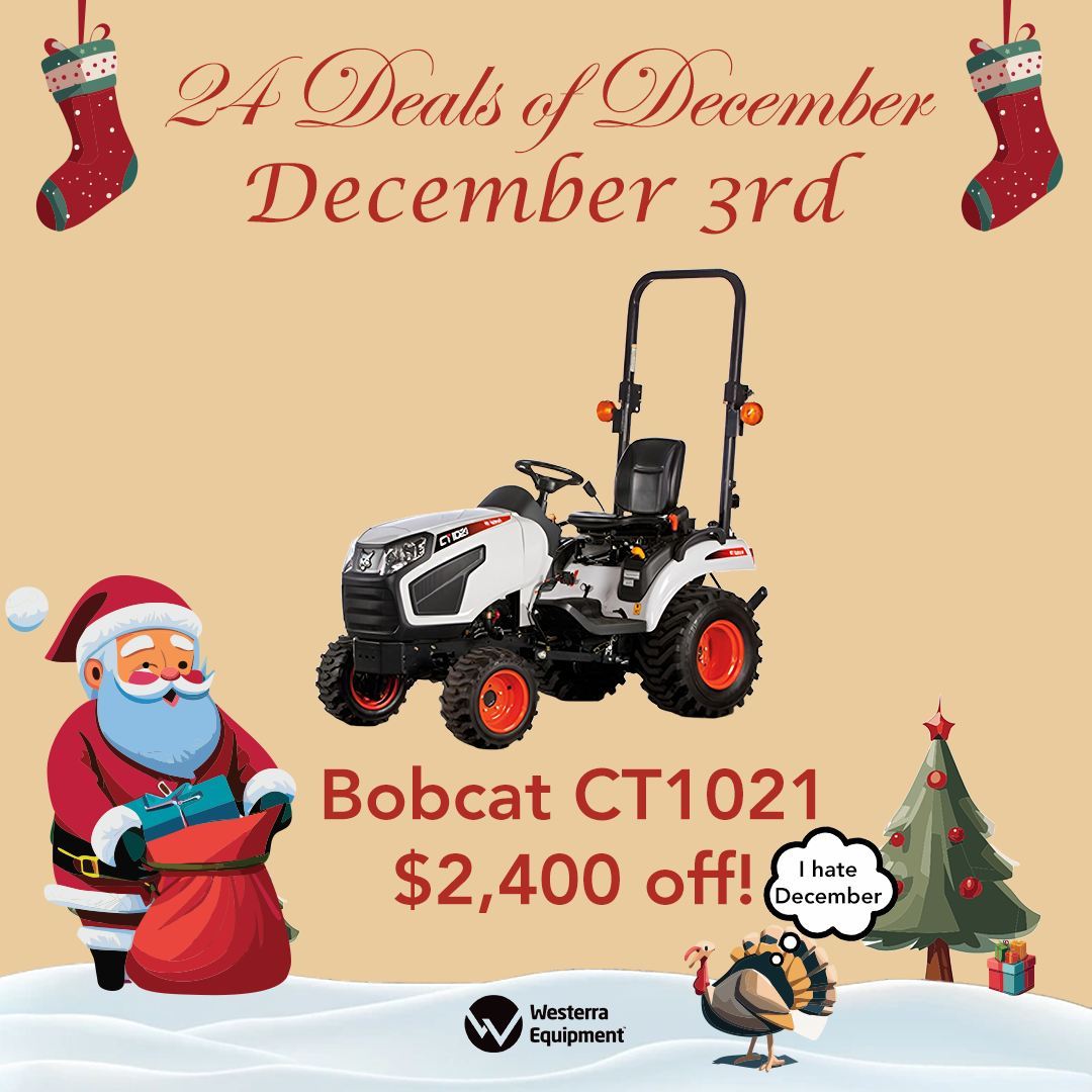 Introducing the first Bobcat in our lineup for the 24 Deals of December with the CT1021 Compact Tractor! 🚀

Available with a $2,400 discount on this brand-new machine during our year-end sale! Act swiftly to grasp this chance before our inventory diminishes! ⏳ Keep a daily check for new savings, as discounts summing up to over $200,000 await!

#bobcat #bobcats #bobcatnation #bobcatequipment #bobcatcompany #bobcatfamily #bobcatlife #bobcatturf #tractor #contractor #tractors #tractorlife #AnimalTough #CompactTractor #BobcatTractor #SpecialOffer #Deals #Sale #EndofyearSale #WinterSale #Discount