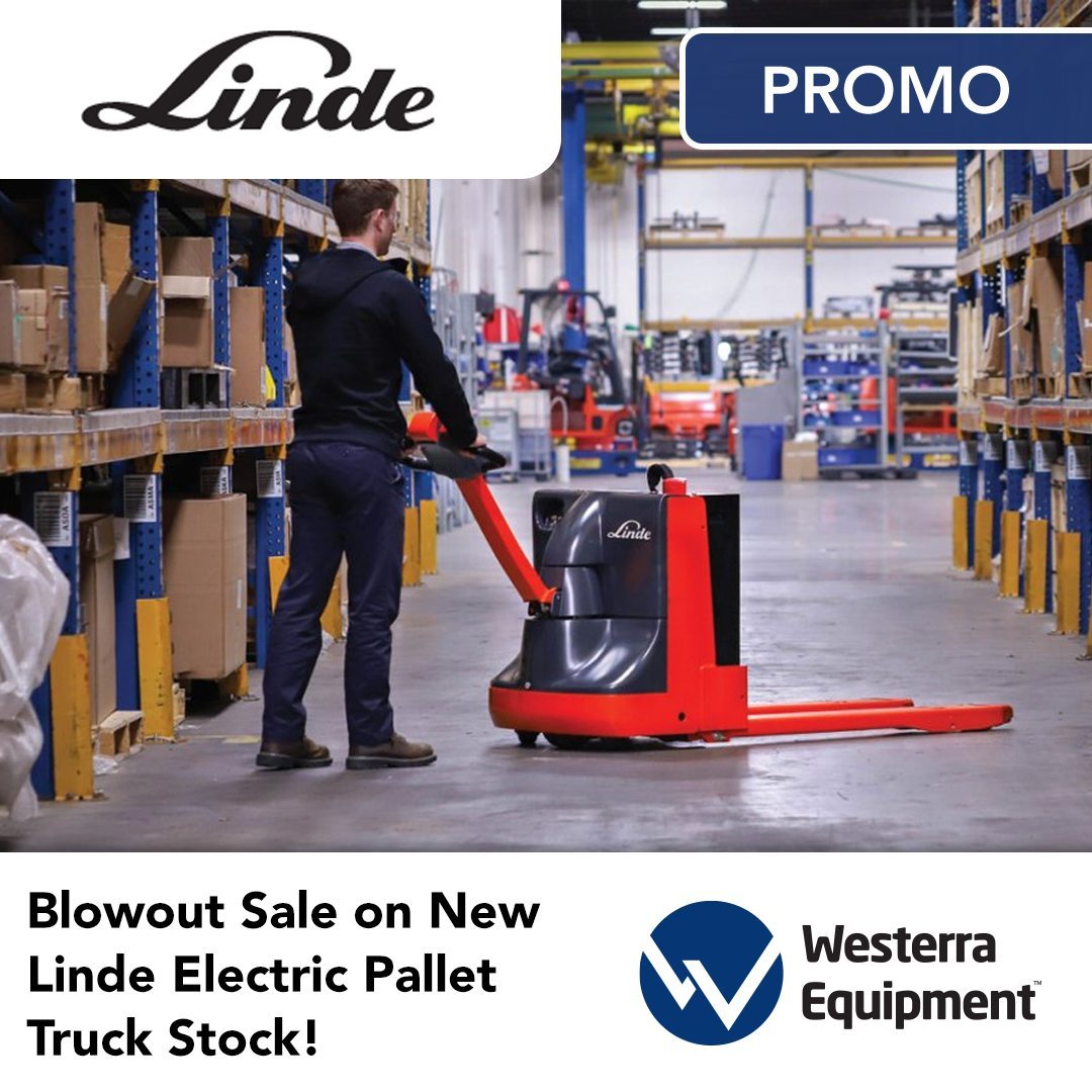 🚨 Don't miss our Linde Blowout Special! 🛒 Limited Quantities Available! Choose from our in-stock Linde M12, MT18, or MT20 electric pallet trucks - perfect for small retail, production lines, warehouses, and beyond.

💼 Save time
💪 Reduce strain
🔄 Superior maneuverability
🌟 Exceptional performance

Hurry, this offer is subject to unit availability and will expire once all sale units are sold. Available on new equipment in Canada only. For full terms and conditions, visit your local dealer today. #BlowoutSpecial #ElectricEquipment #LimitedTimeOffer #Linde #PalletJack #Sale #SpecialOffer #PromotionalOffer