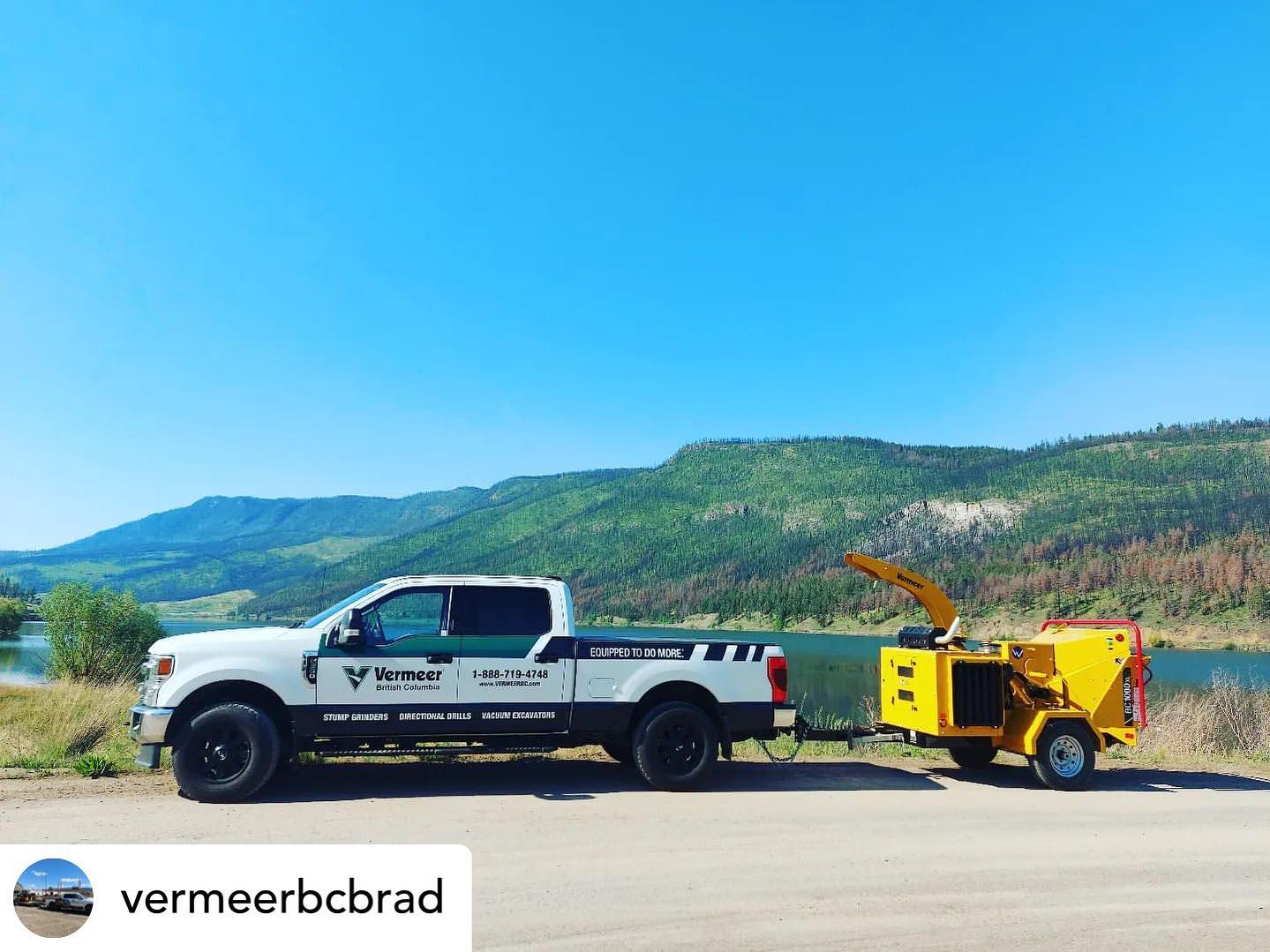 #repost @vermeerbcbrad New BC1000XL Diesel is being delivered in Vernon today! This picture is important. In the background is the scorched hillsides in Monte Lake after the recent wildfire. Vermeer brush chippers are being utilized to mitigate fire risk  in both residential and rural bc communities. #vermeerbc  #BC1000XL#westerraequipment #vermeertreecare